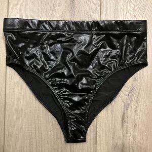 Dollskill club exx rave Black Shiny High-Waisted Bikini Bottoms